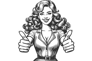 Woman Giving Thumbs Up vector, a Person Illustration by AlexArt
