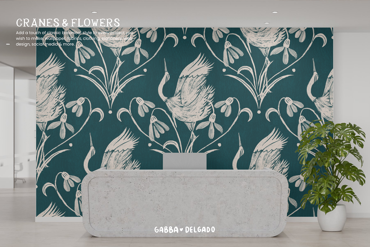 Cranes & Flowers PNG Patterns & Art, a Graphic by Gabba Delgado (Photo 7 of 13)
