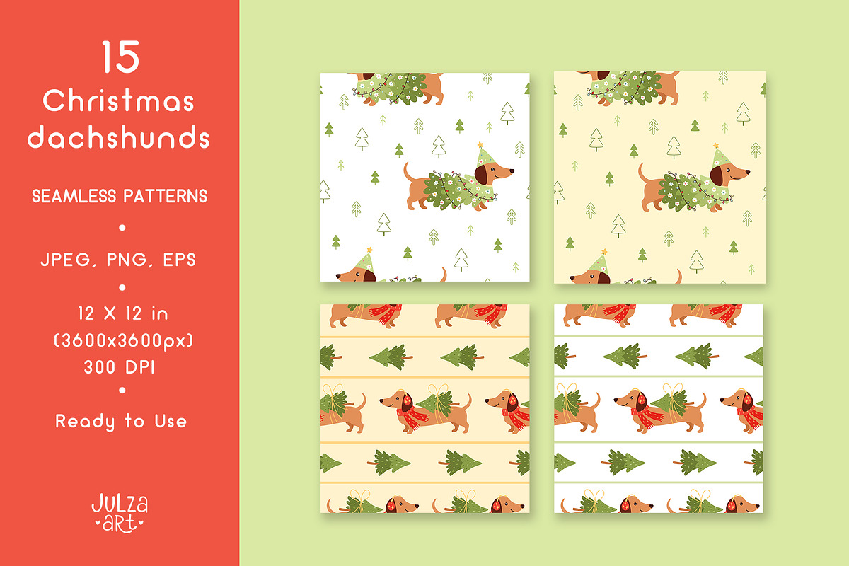 Christmas Dachshunds Collection, a Seasonal Illustration by JulzaArt (Photo 5 of 10)