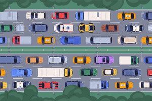 Cars in traffic jam, multi-lane road, a Transportation Illustration by Good Studio