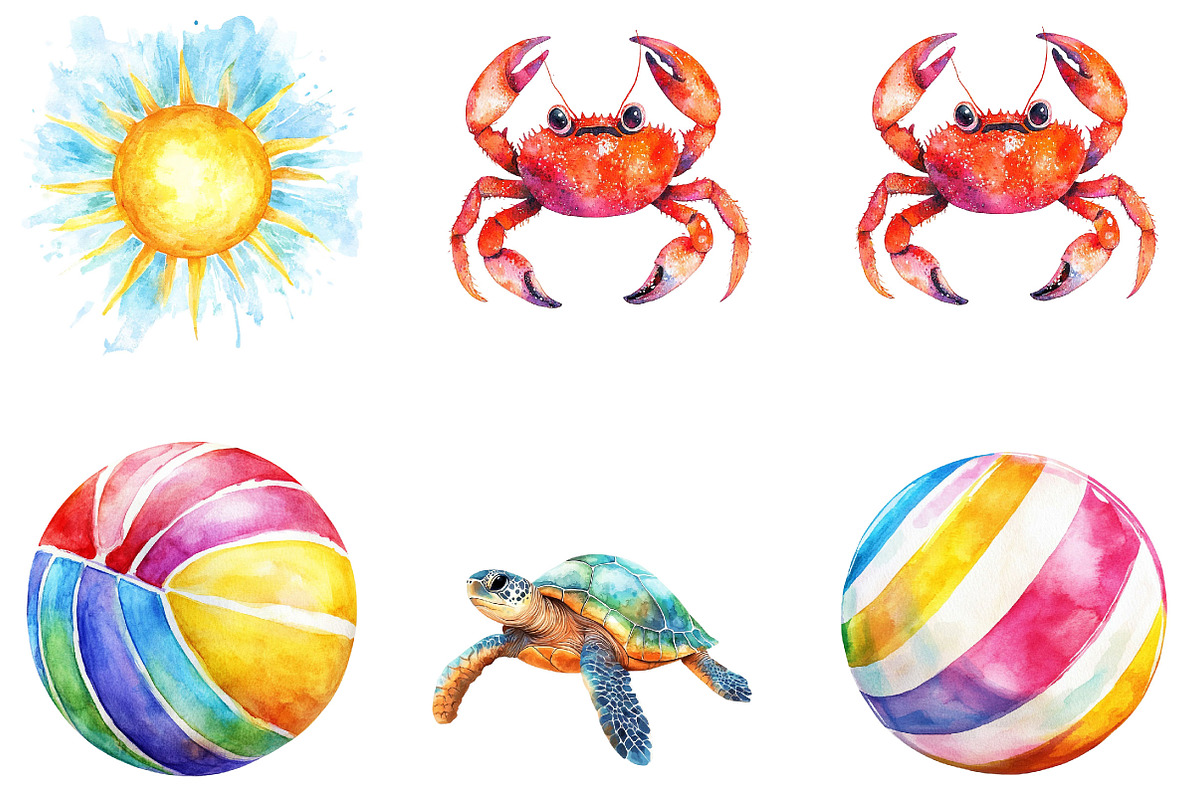 Watercolor Summer Clipart Bundle, an Illustration by Designking (Photo 2 of 5)