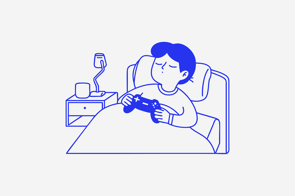 Tired Gamer Sleeping With Controller, a Person Illustration by Danil Polshin