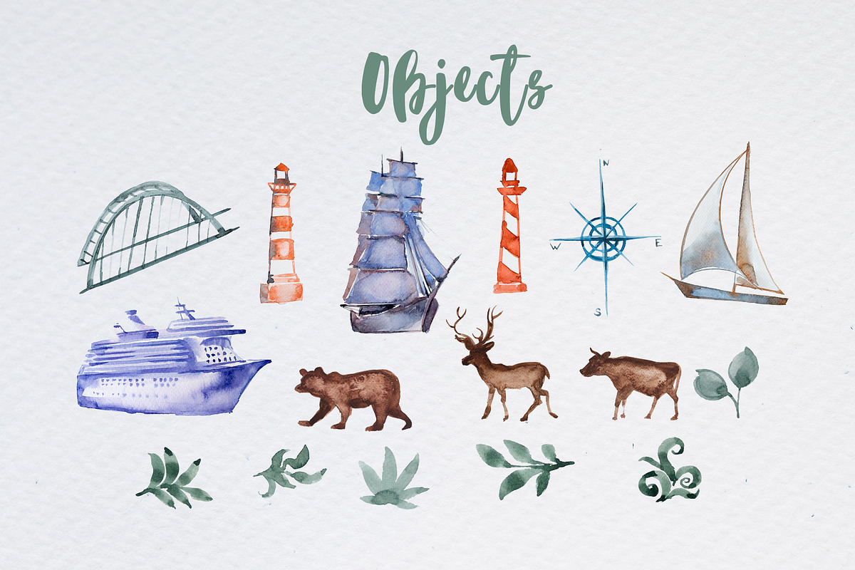 My Watercolor Map Clipart Set, an Animal Illustration by ArtCreationsDesign (Photo 5 of 7)