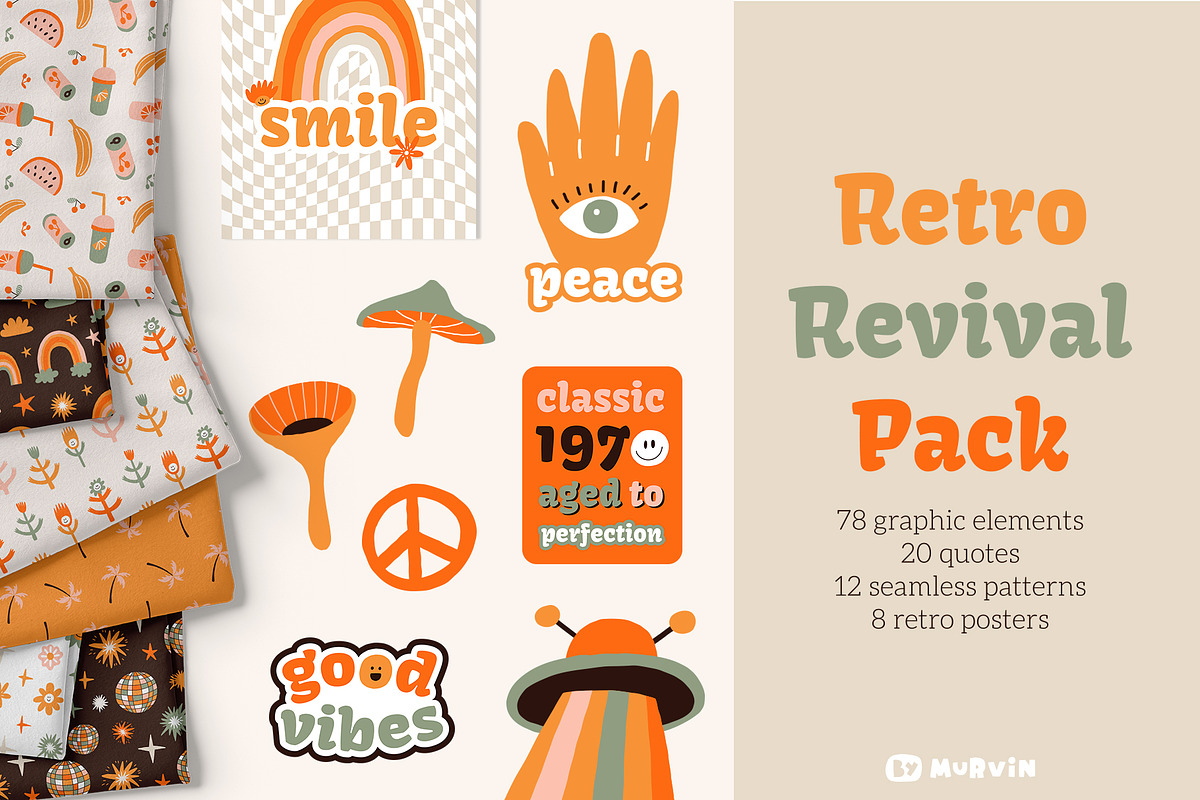 Retro revival pack. Groovy clipart, a Graphic by Murvin (Photo 1 of 9)