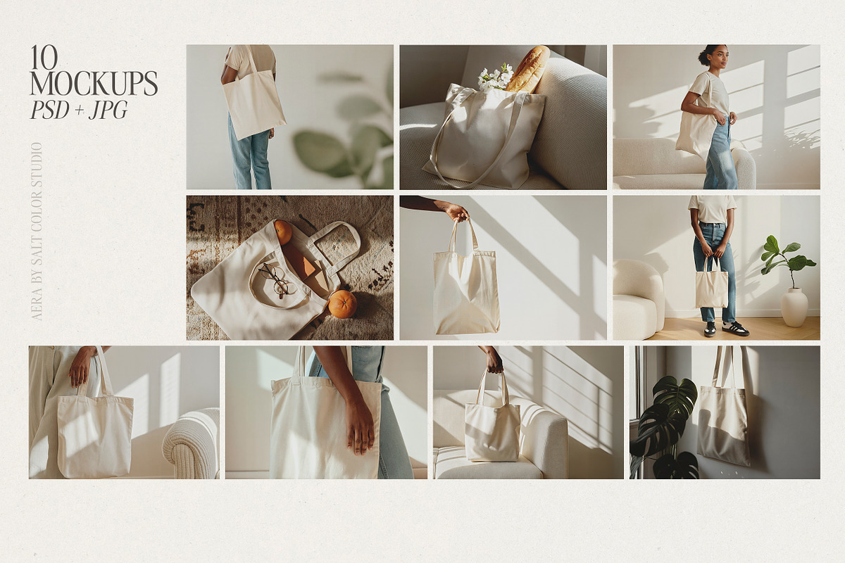 Aera Tote Bag Mockups, a Packaging Mockup by Salt Color Studio (Photo 9 of 9)