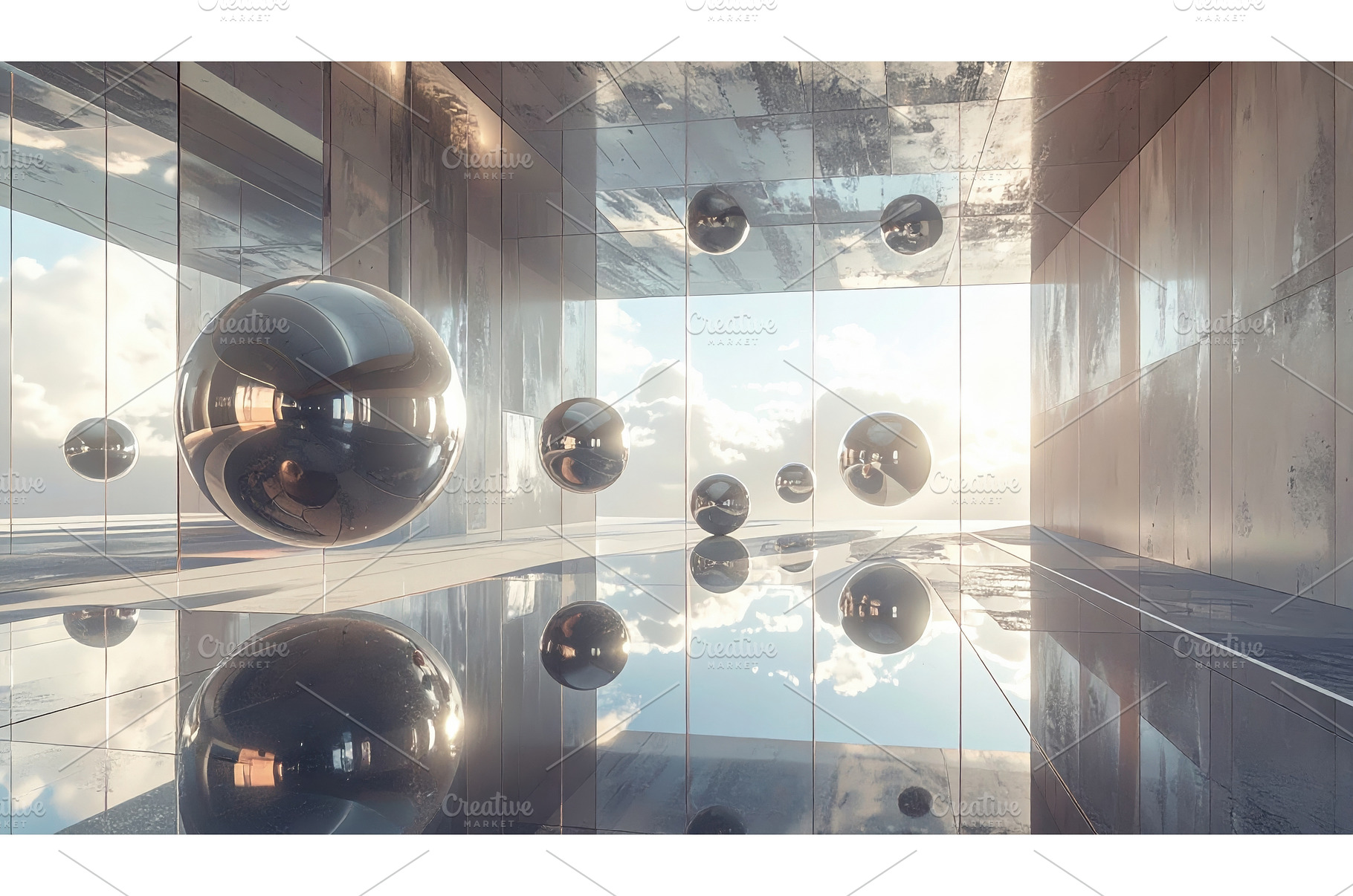 Floating chrome spheres reflect, an Architecture Photo by Igor Tichonow