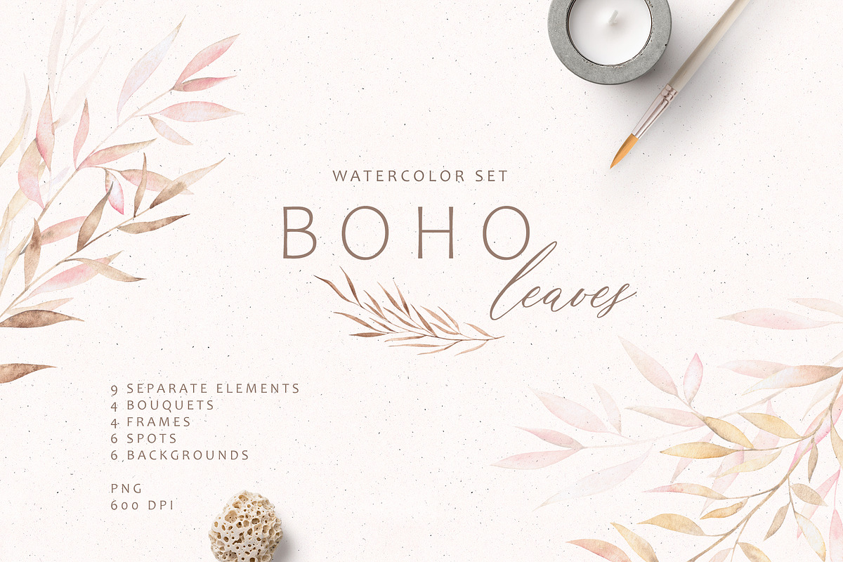 BOHO leaves - watercolor set, an Illustration by LeriaArt watercolor (Photo 1 of 8)
