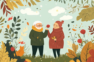 An elderly couple in nature embracin, a Photo by Pavel_design