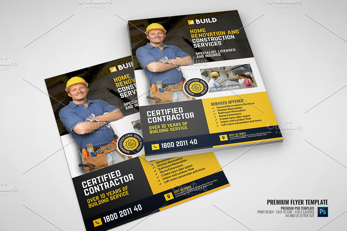 Construction Company Promo Flyer, a Flyer Template by PSDPixel