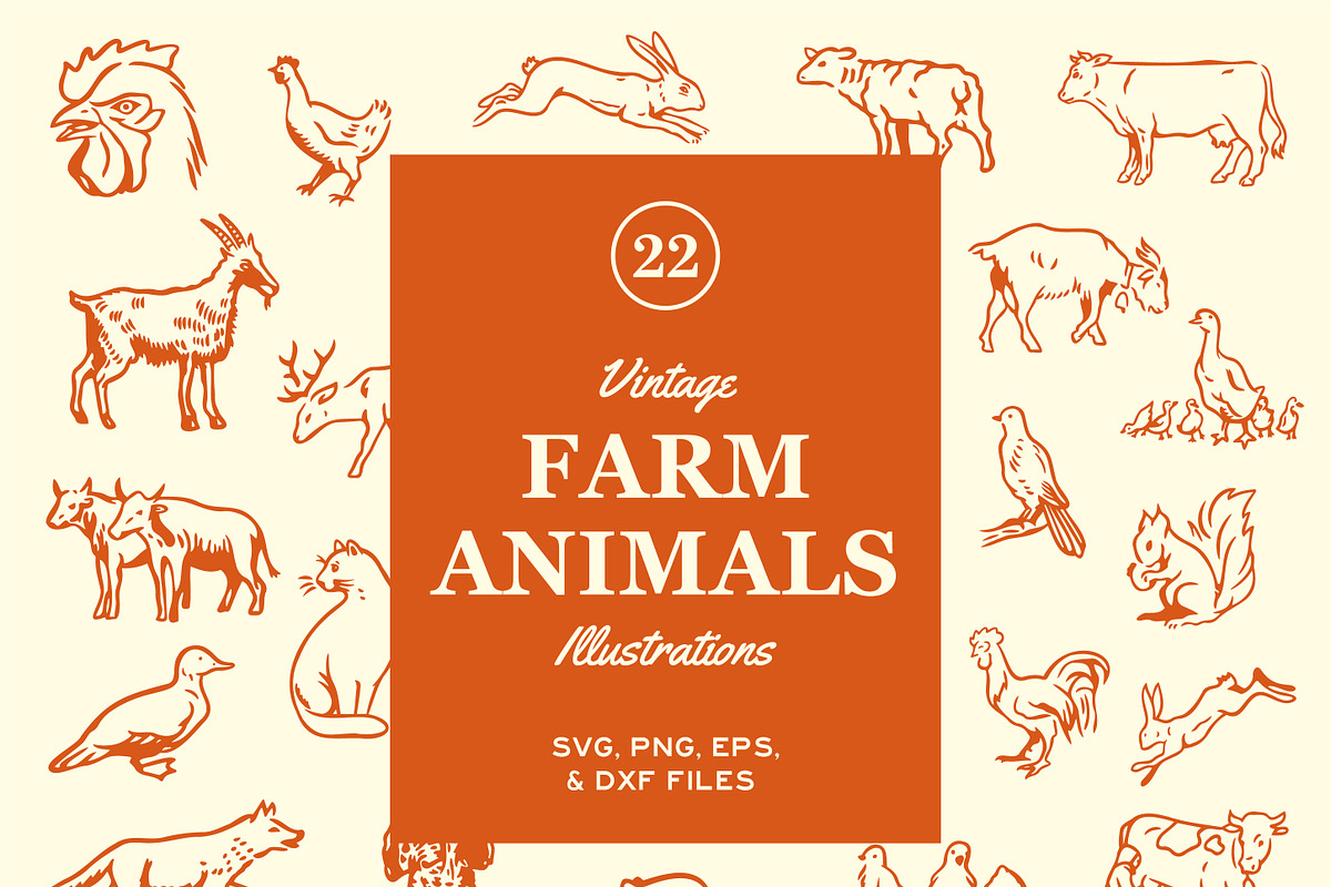 Vintage Farm Animal Illustrations, a Graphic by FM Era Studio (Photo 1 of 2)