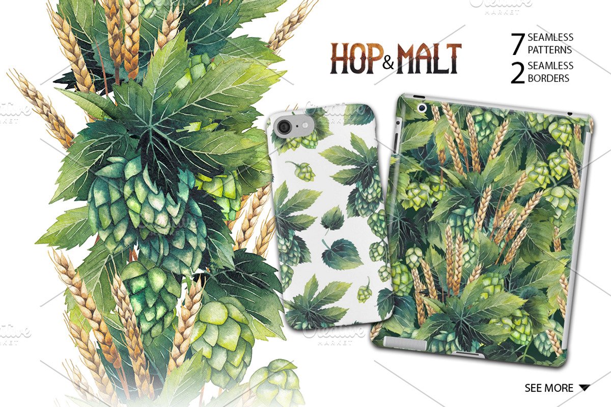 Watercolor hop and malt, a Decorative Illustration by Ekaterina Glazkova (Photo 6 of 6)