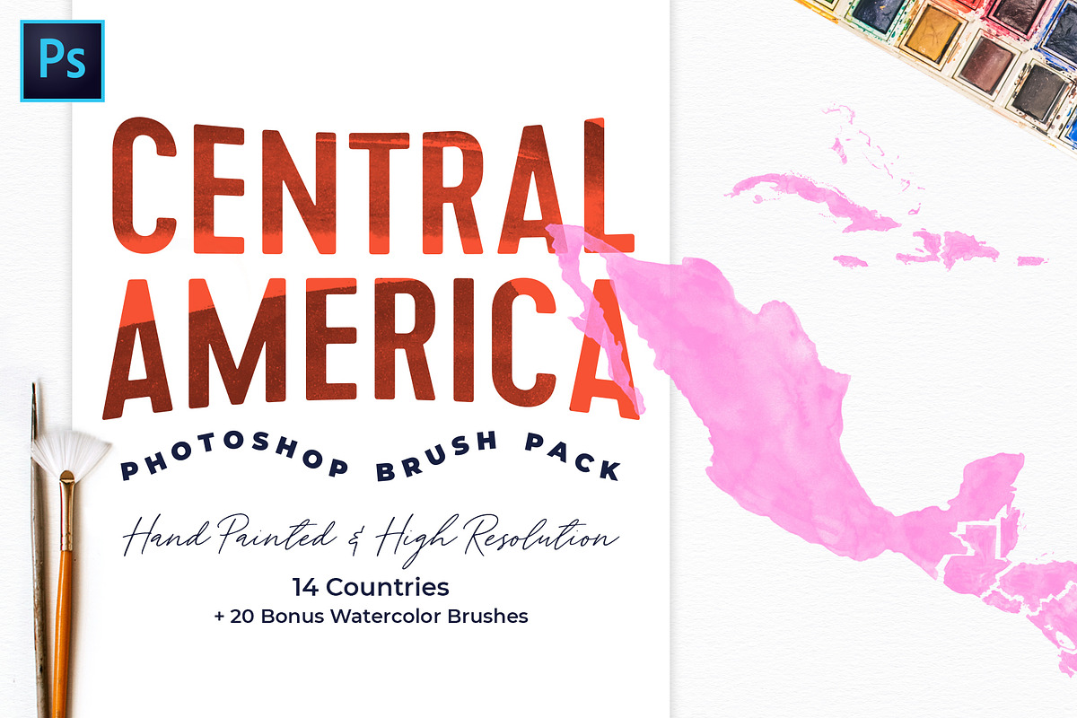 C. America Watercolor PS Brushes, a Brush Add-On by Fernwel Creative (Photo 1 of 6)