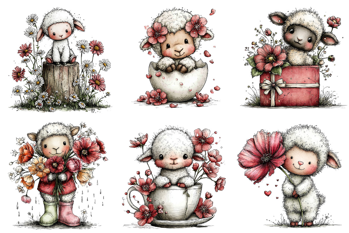 Whimsical Spring Lamb Clipart, an Illustration by Dream Creation (Photo 3 of 7)