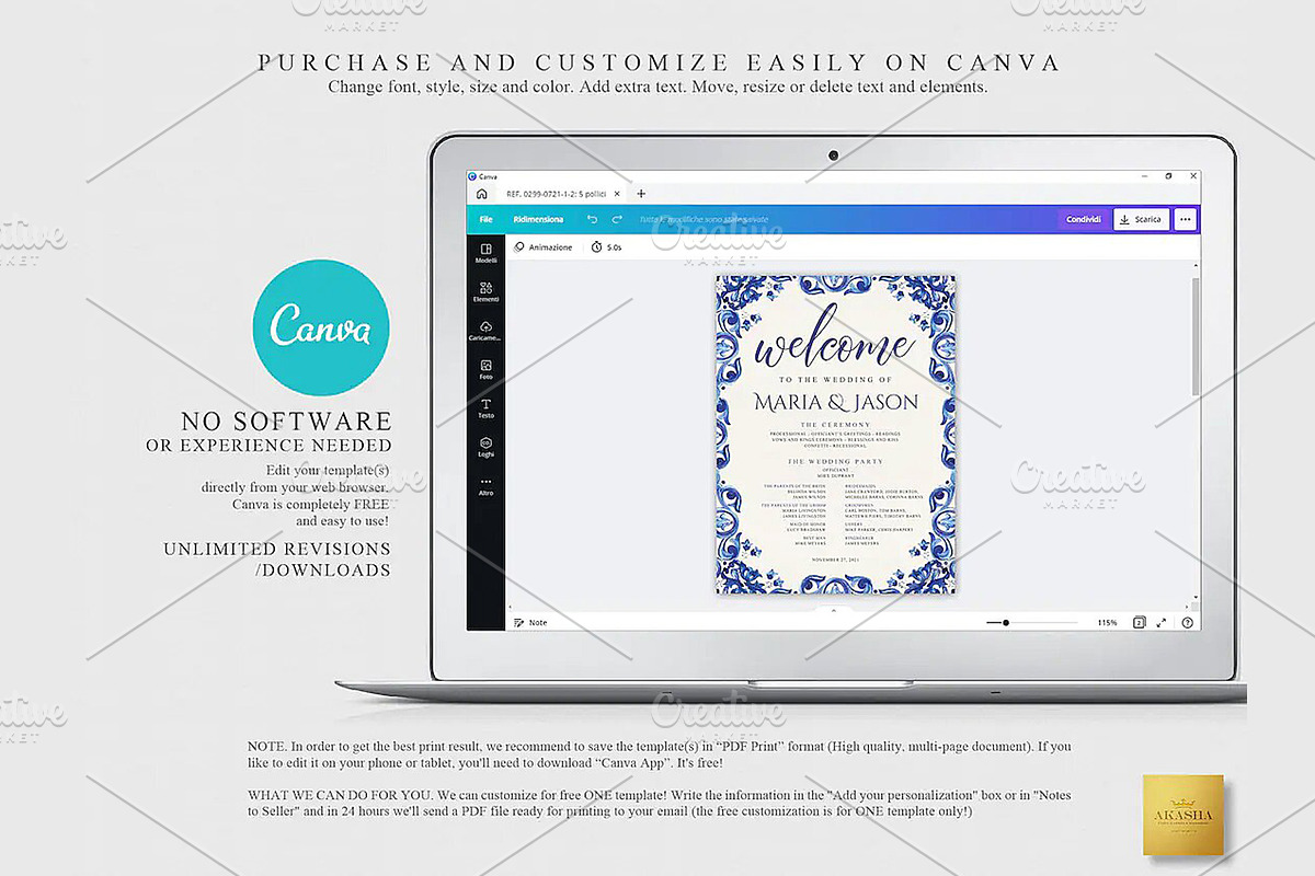 Mexican Wedding Program | CANVA, a Stationery Template by Creative Market (Photo 4 of 6)