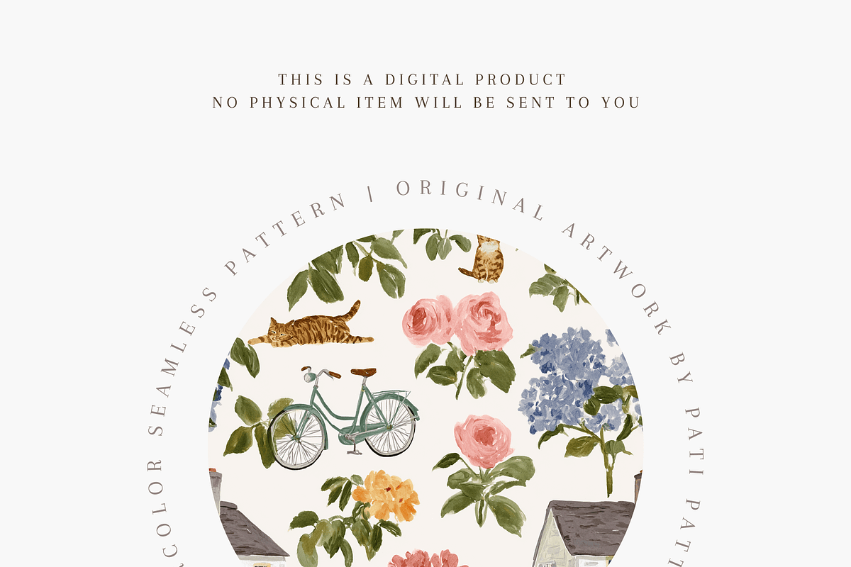 Romantic Summer Village Seamless Pattern PNG