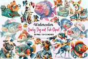 Quirky Dog and Fish Clipart, a Graphic by CitraGraphics (Thumbnail 1 of 4)