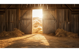 farm open barn door ai generated, an Animal Photo by pikepicture