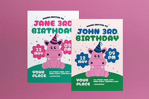 Blue Pink Kids Birthday Invitation, an Invitation Template by graphicook