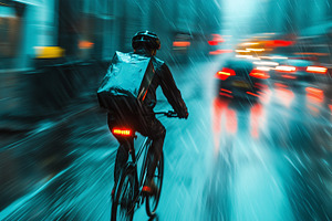 Bicycle courier rides quickly, a Transportation Photo by MistyDay