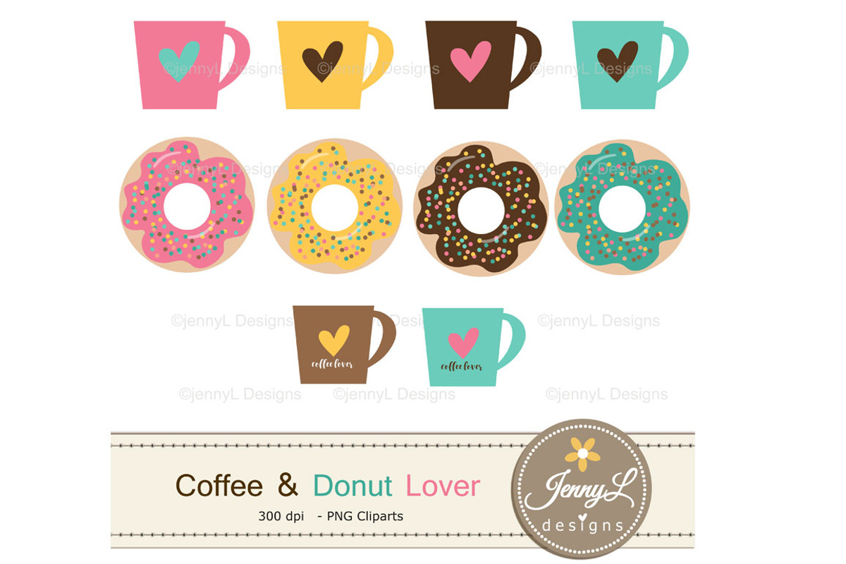 Coffee Donut Digital Papers Clipart, a Pattern Graphic by JennyL Designs (Photo 2 of 5)