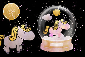 Unicorns & Snowglobe Clipart Set