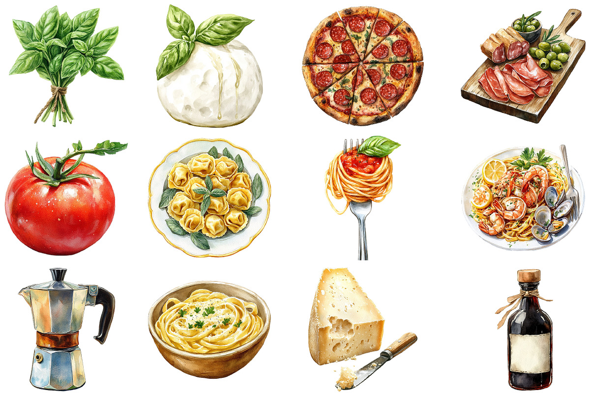 Italian Food Watercolor Clipart, an Illustration by Craft Nest (Photo 3 of 5)