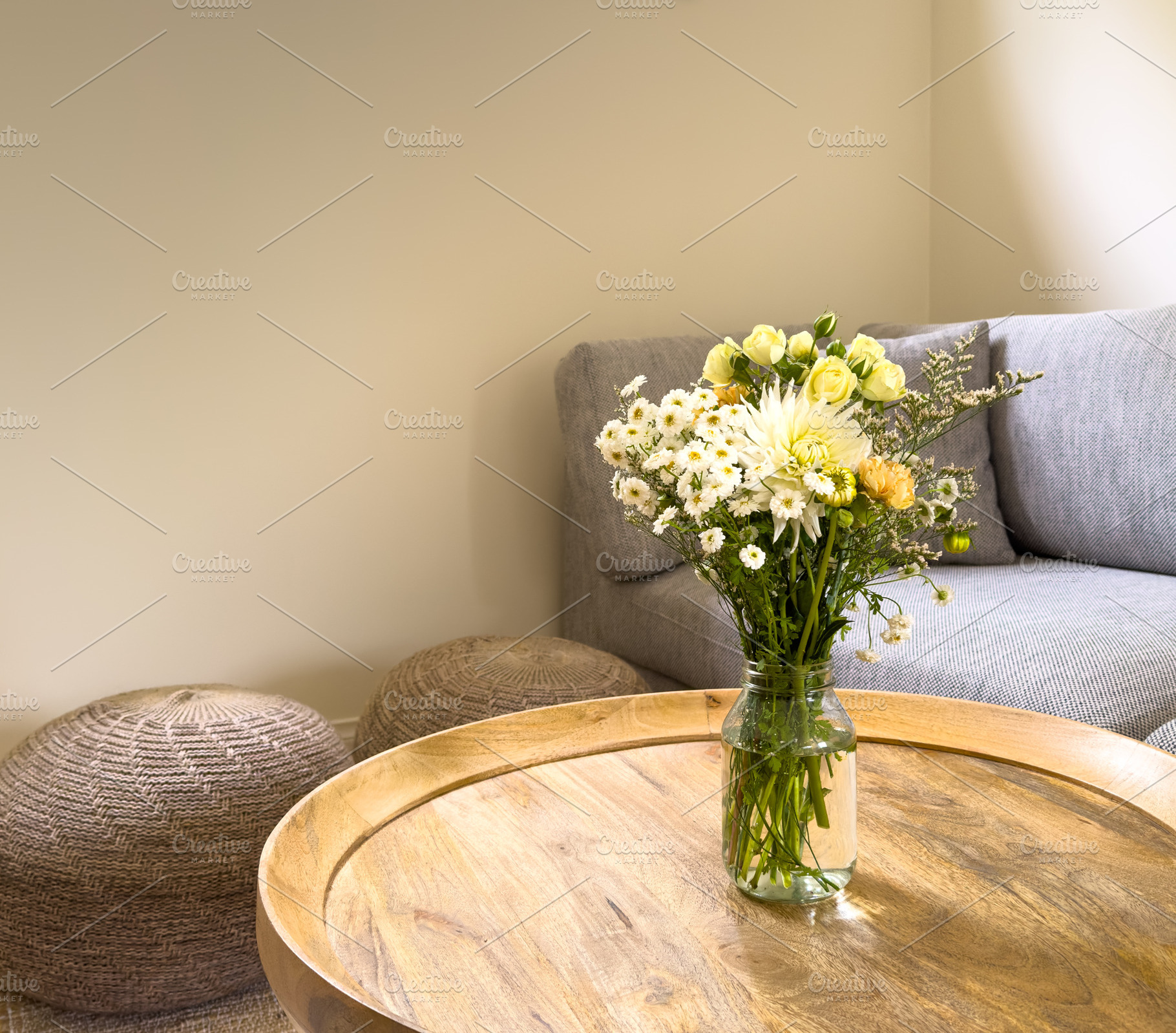 Flowers On Coffee Table, an Architecture Photo by THP Creative