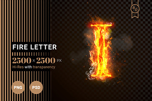 Fire Letter I of burning flame (PSD)