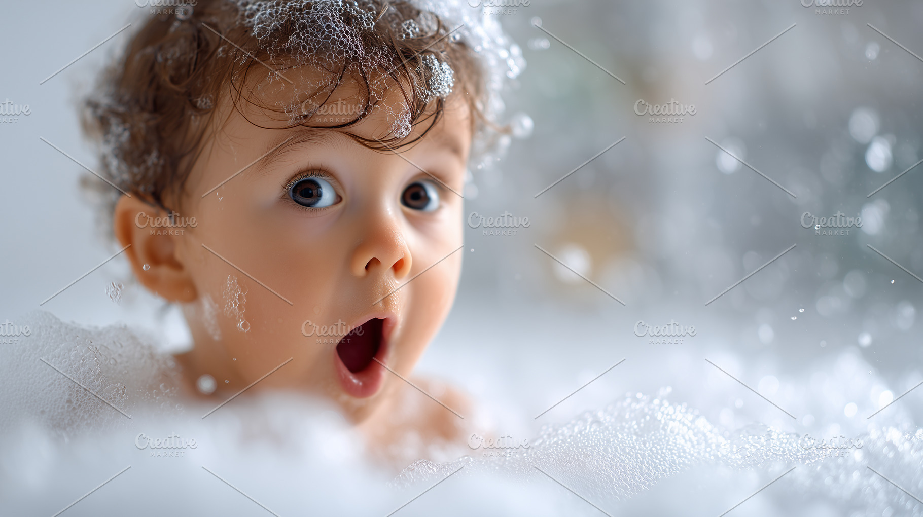 Surprised baby with curly hair enjoy, a Person Photo by MistyDay