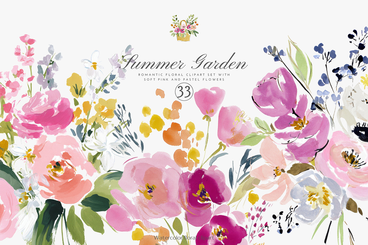 summer garden watercolor florals, a Decorative Illustration by Patishop Art (Photo 1 of 10)
