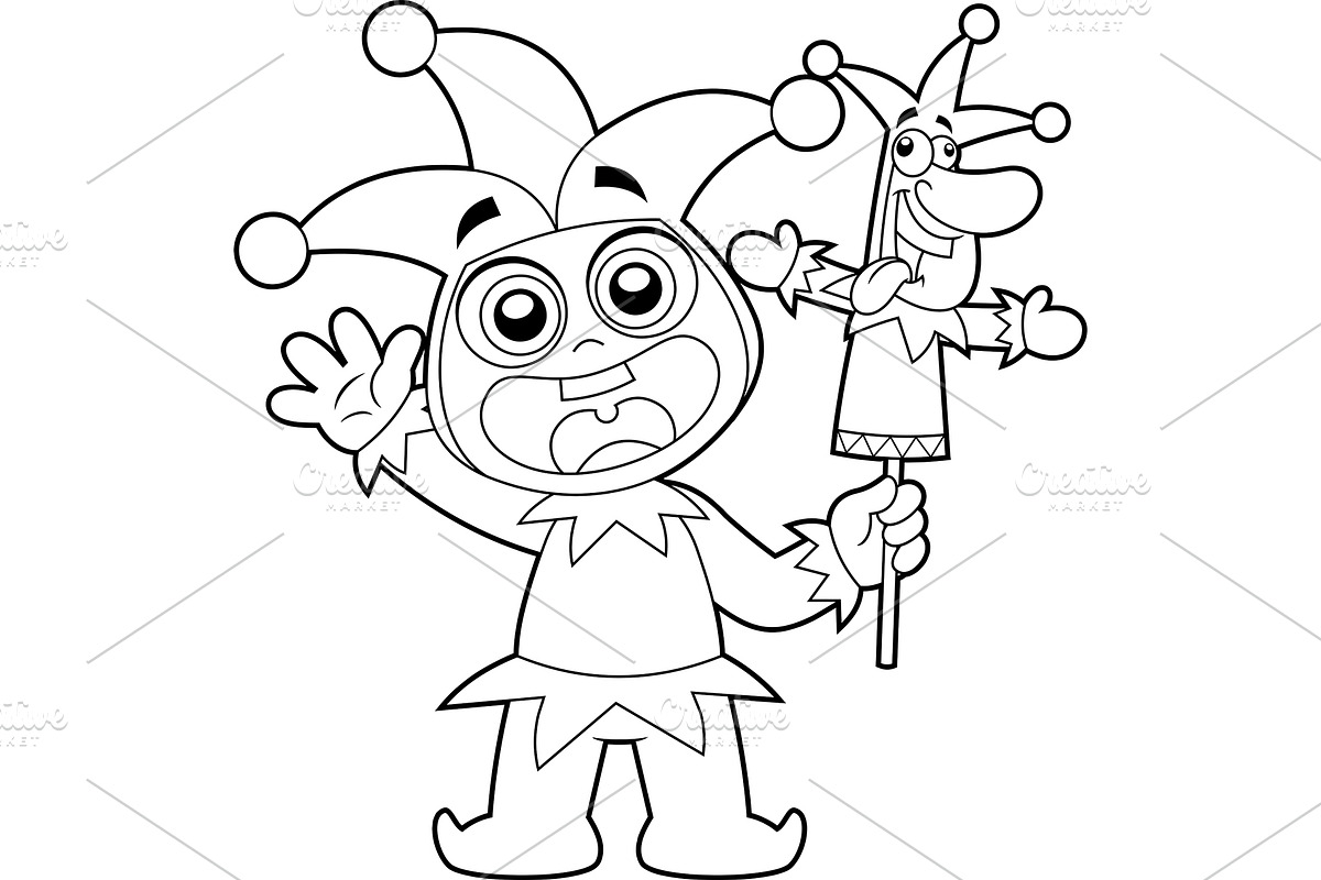 Outlined Happy Kid Cartoon Character, an Illustration by HitToon