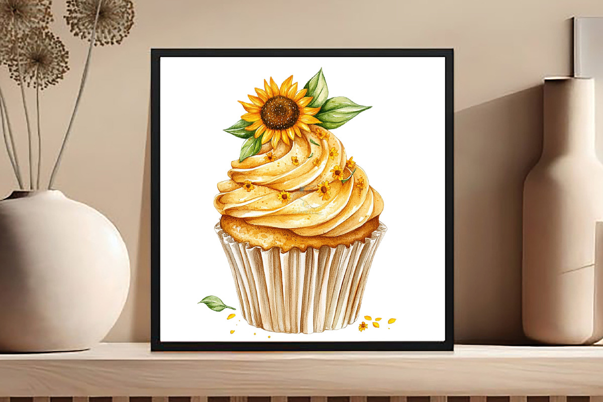 Watercolor Floral Cupcake Clipart, an Illustration by DreamCafeArt (Photo 5 of 5)