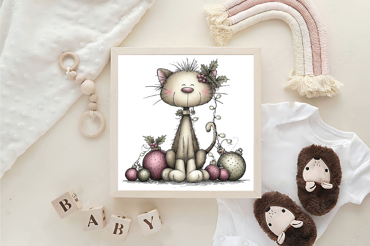 Whimsical Christmas Cat Clipart, an Illustration by CraftArtStudio (Photo 5 of 6)