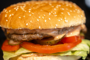 Grilled burger meal preparation equipment patty, a Food & Drink Photo by Photo Drive Studio