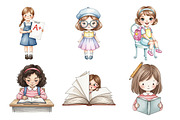 Watercolor Cute Girl Back to School, an Illustration by Daily.Designs (Thumbnail 2 of 5)