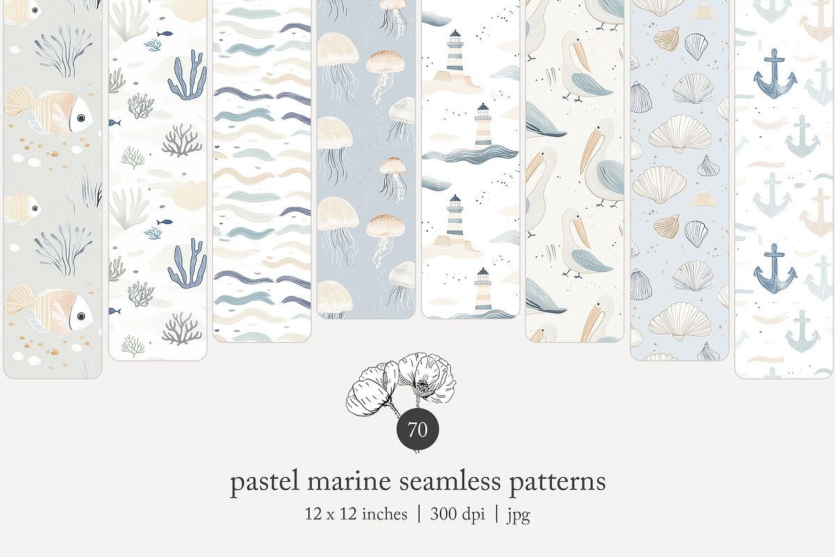 70 pastel marine seamless pattern, a Pattern Graphic by Poppy Lane Studio (Photo 1 of 10)