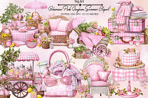 Bohemian Pink Gingham Summer Clipart, an Illustration by SVGArt