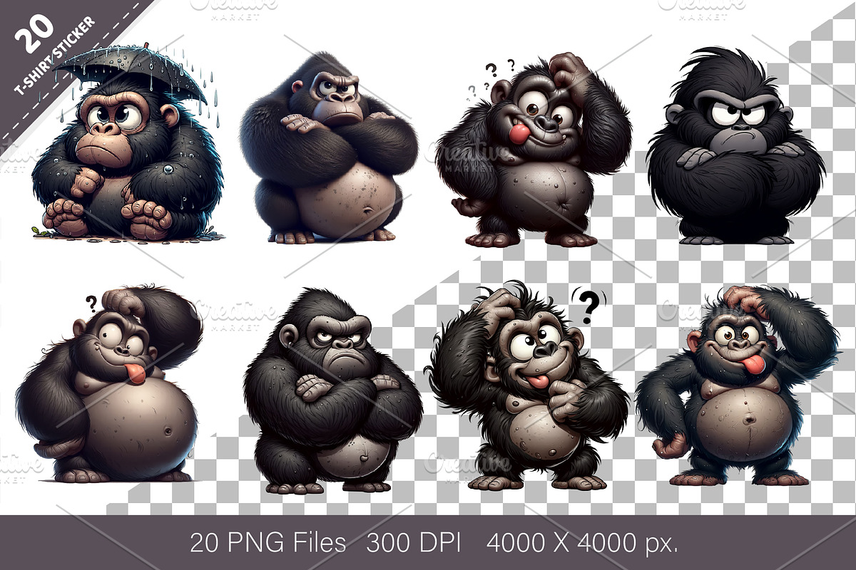 Whimsical cartoon gorillas. T-Shirt, an Animal Illustration by KENO Mascots (Photo 2 of 8)