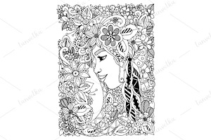 Doodle Woman With Flowers In Hair