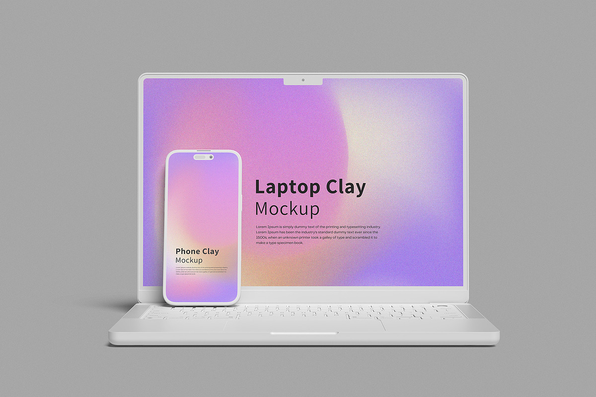 Laptop & Phone Clay Mockup, a Device Mockup by graphictime (Photo 4 of 10)
