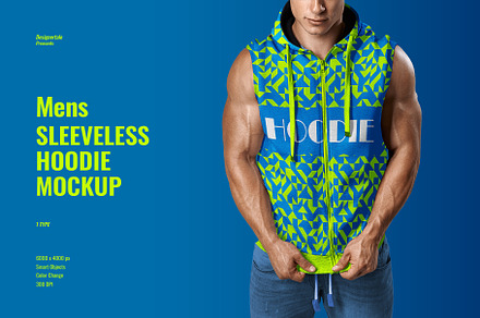 Men Sleeveless Hoodie Mockup