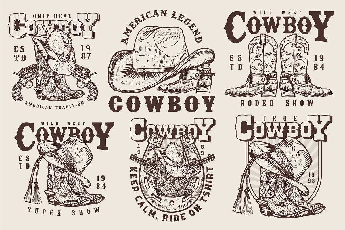 Cowboy vintage hand-drawn logo, a Branding & Logo Template by Billah Hub