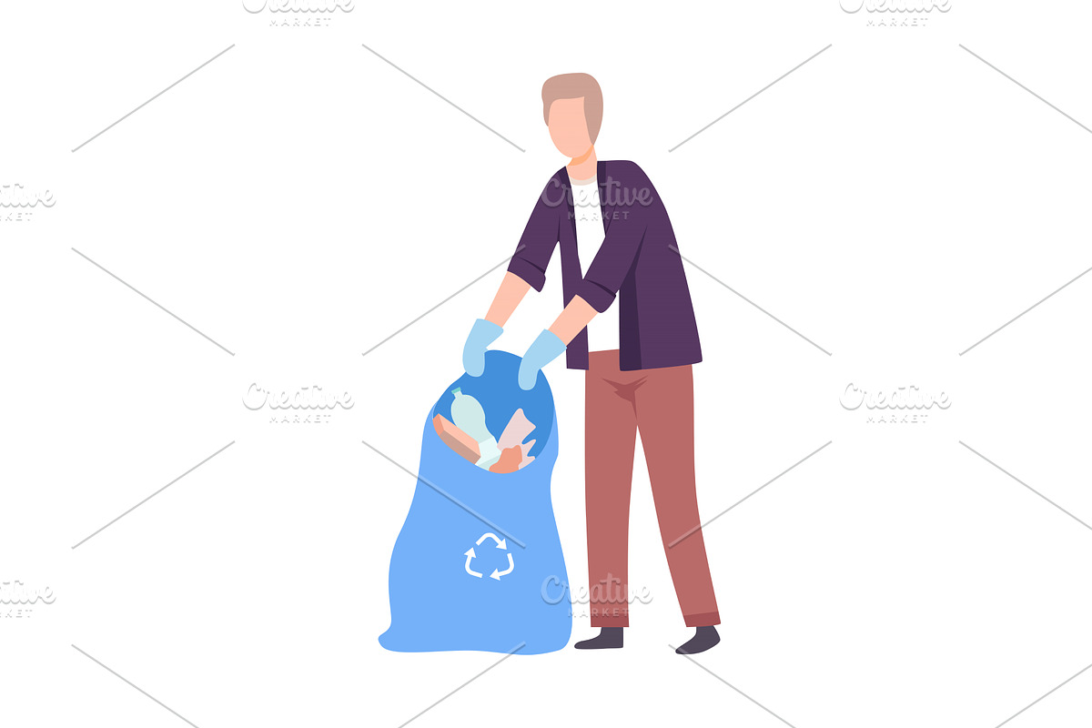Young Man Collecting Trash into, a Person Illustration by TopVectors
