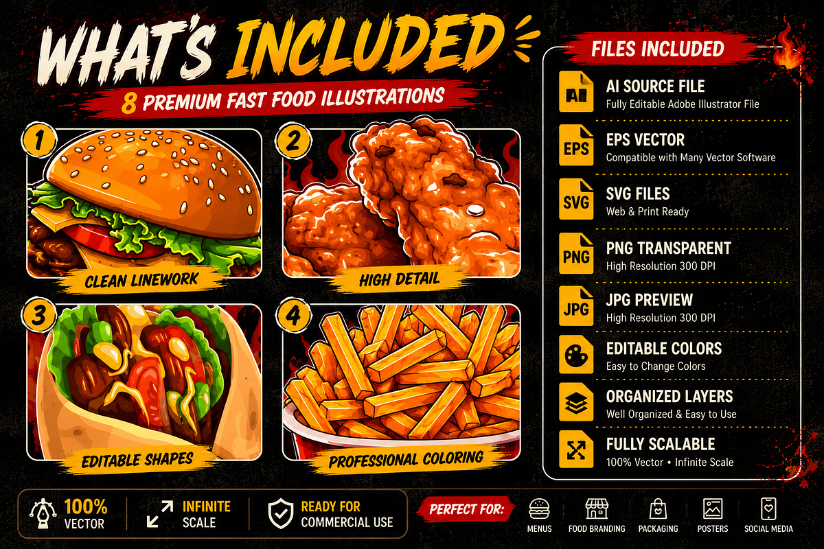 Premium Fast Food Vector Bundle, a Food Illustration by Fortyone (Photo 2 of 3)