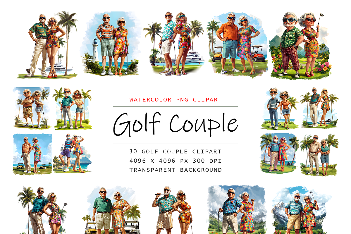 Elderly Golf Couple Clipart, a Decorative Illustration by stickermadness (Photo 1 of 4)