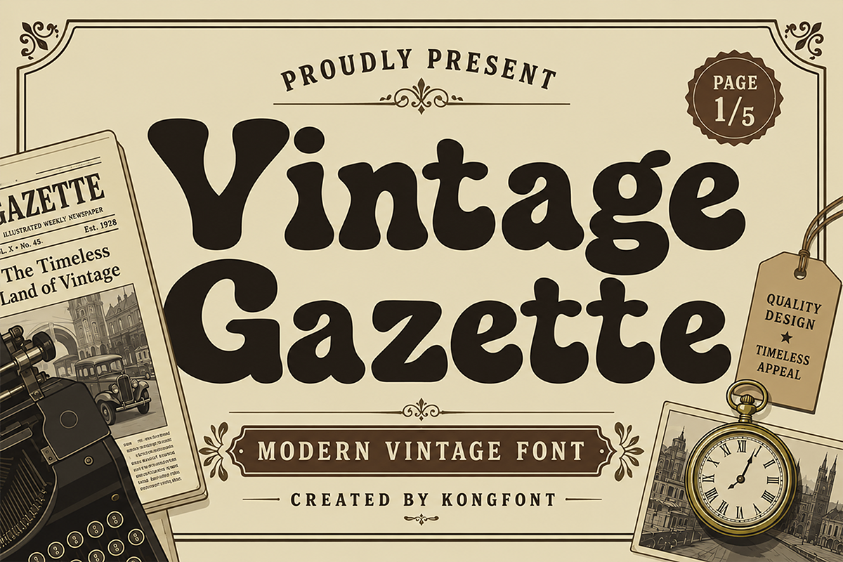 Vintage Gazette - Modern Vintage, a Handwritten Font by overlaytemplates (Photo 1 of 5)