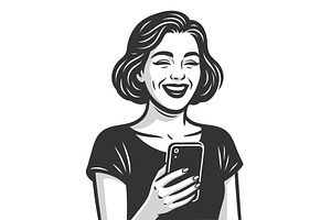 Happy Woman Laughing While Using, a Person Illustration by AlexArt