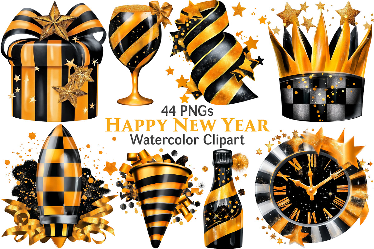 New Year Watercolor Clipart, a Seasonal Illustration by Pixels.Craft (Photo 1 of 5)