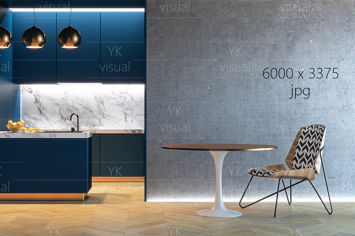 Blue kitchen interior. Mockup., a Household Mockup by YKvisual (Photo 1 of 2)
