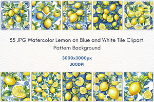 35JPG WATERCOLOR LEMON BLUE TILE